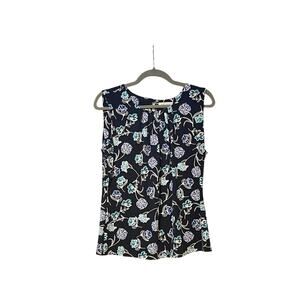 Calvin Klein Black Blue Blouse Floral Round Neck Pullover Size Large
